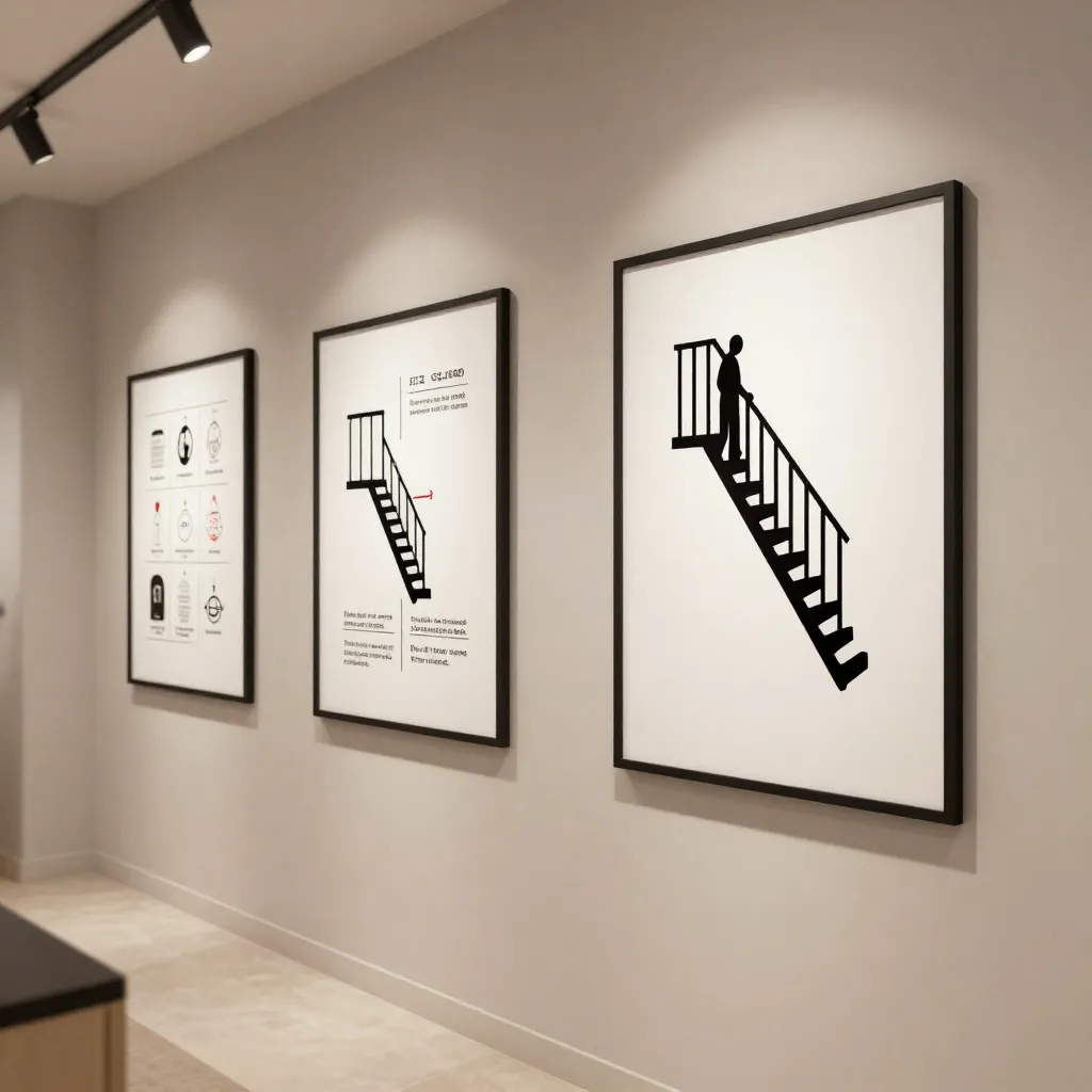 Decorative fire escape plan poster with exit routes and clear typography