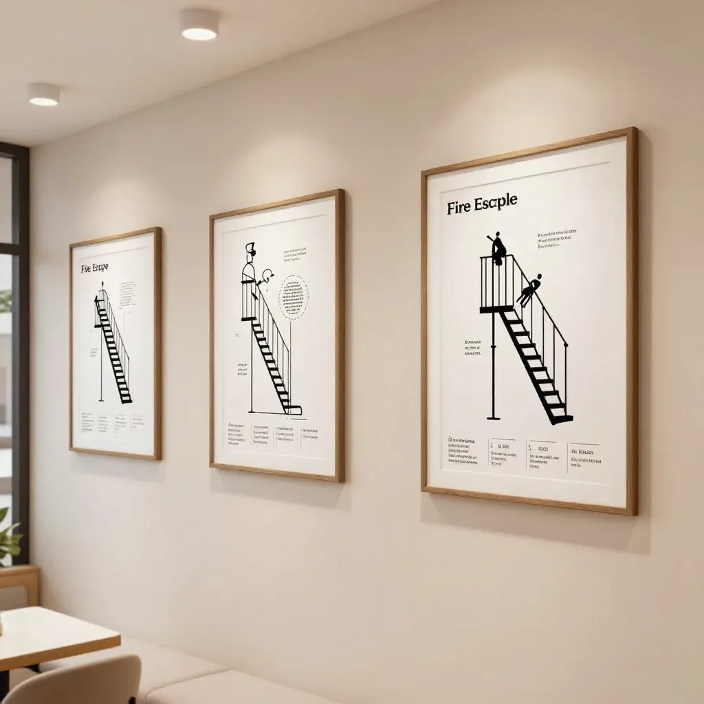 Minimal fire escape plan layout with clear exit paths