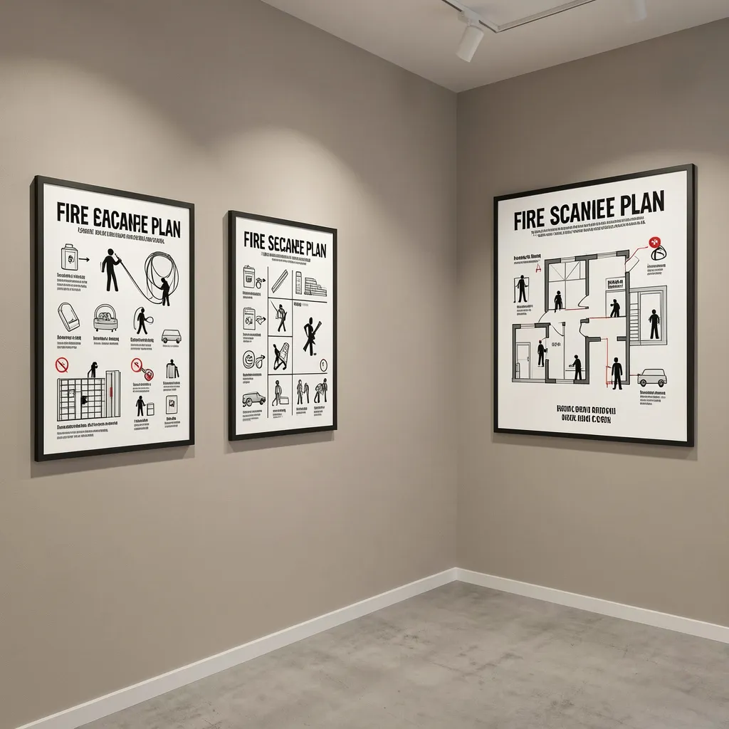 Hotel escape plan poster with exit routes