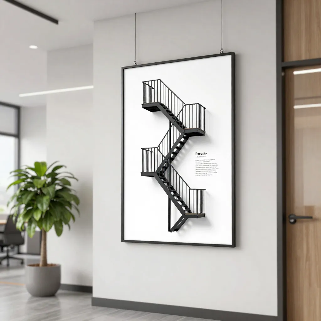 Mounted escape plan poster on wall